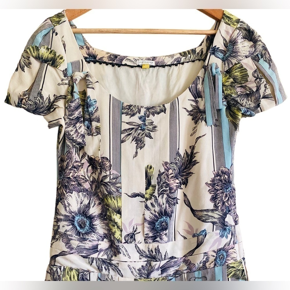 ANTHROPOLOGIE LEIFSDOTTIR 100% Silk Retro Drop Waist Feminine Floral Dress Sz 6 - Picture 7 of 12